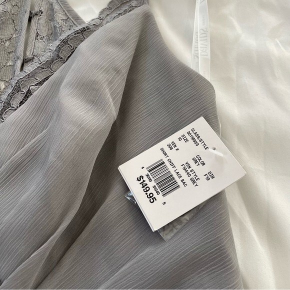 NWT DAVID'S BRIDAL Grey Skinny Strap Chiffon Dress with Lace Back Size 10 - Picture 2 of 11